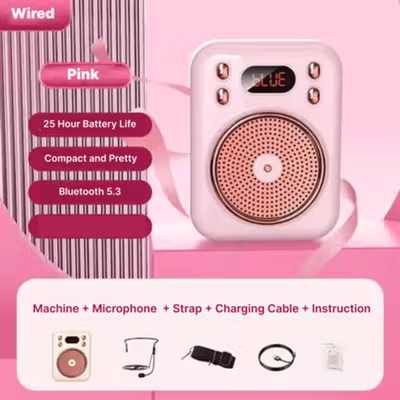Little Bee Speaker Pinggang Microphone Bluetooth Amplifier Wired - S22 - Pink