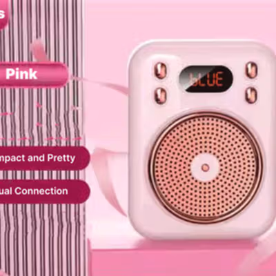 Little Bee Speaker Pinggang Microphone Bluetooth Amplifier Wireless - S22 - Pink