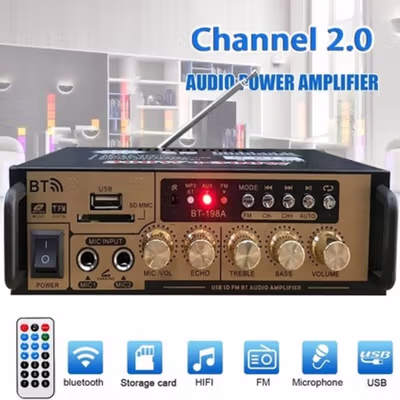 TaffSTUDIO Audio Amplifier Bluetooth HiFi DSP Mic Input 2 Channel - BT-198A - Golden