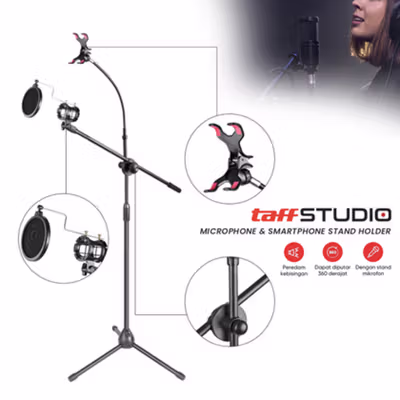 TaffSTUDIO Microphone and Smartphone Stand Holder 360 Degree - MS-70B - Black