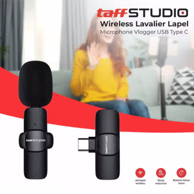 TaffSTUDIO Wireless Lavalier Lapel Microphone Vlogger USB Type C - HO86 - Black