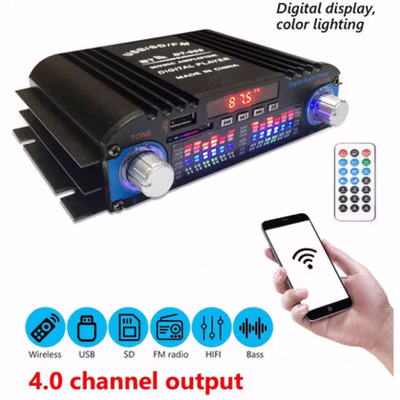VODOOL Audio Amplifier HiFi Bluetooth 5.0 Stereo 4 Channel 1600W - BT-998 - Black