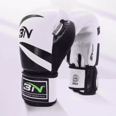 BN Fight Sarung Tangan Tinju Boxing Muay Thai Leather Glove Breathable 10oz - BNST-1601 - Black White