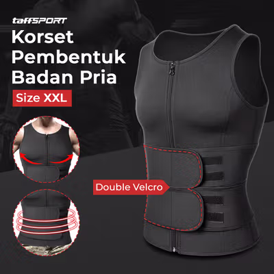 TaffSPORT Korset Pembentuk Badan Pria Waist Fat Burner Double Velcro XXL - MWL10 - Black