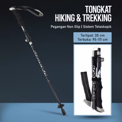 TaffSPORT Tongkat Hiking Trekking Pole 110cm Foldable 30cm - 101 - Black
