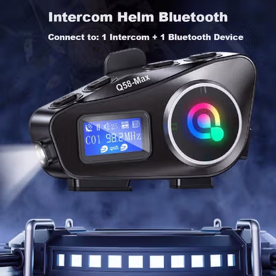 EG Intercom Helm Bluetooth Headset 2 Riders Bahasa Indonesia 1000mAh - Q58-Max - Black