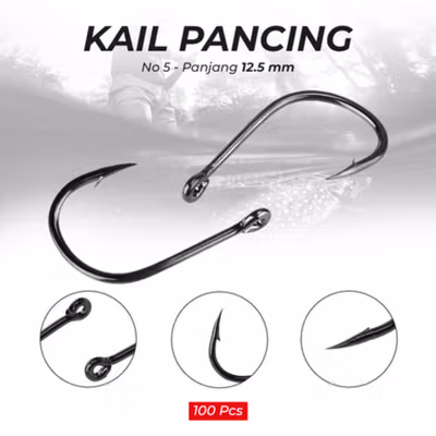 TaffSPORT Kail Pancing Ikan Barbed Fishing Hook Carbon Steel 100 PCS No 5 - IS300 - Black