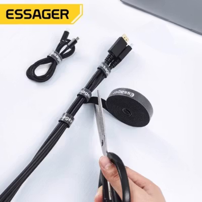 ESSAGER Pengikat Kabel Velcro Strap Organizer Wire Winder Tearable 1M - EXD-LX01 - Black