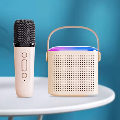 EGOLDEN Speaker Bluetooth Portable Karaoke with Wireless Microphone - Y1 - Cream