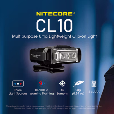 NITECORE Senter Klip Adjustable Clip Flashlight IPX4 45 Lumens - CL10 - Black