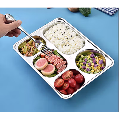 Januel Kotak Makan Fast Food Tray Container Stainless Steel 304 5 Grid - Jn71 - Silver
