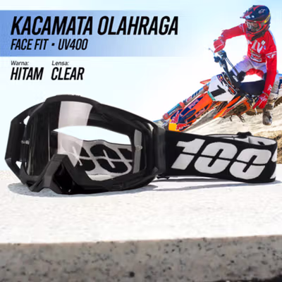 TaffSPORT Kacamata Helm Motor Goggles UV400 Protection Windproof Clear - UV400 - Black