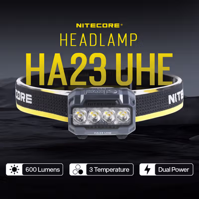 NITECORE Senter Kepala Headlamp LED MCT UHE 3in1 Color IP68 600 Lumens - HA23 UHE - Black
