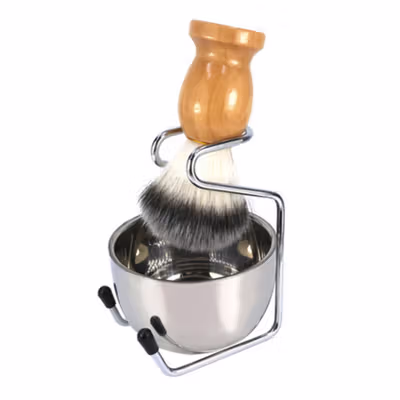 JDK Perlengkapan Barber Salon Pria Shaving Brush with Cream Bowl - DSS003 - Brown — gambar 2