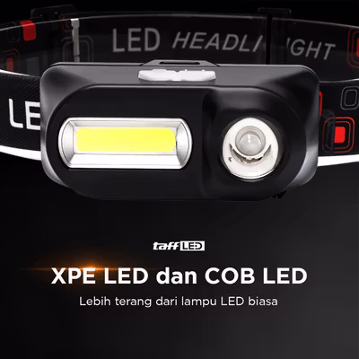 TaffLED Senter Kepala Headlamp LED Waterproof 180 Lumens - KX-1804 - Black — gambar 2
