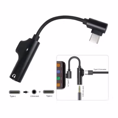 GRWIBEOU Audio Converter USB Type C to 3.5mm Charger Port - GR35C - Black — gambar 2