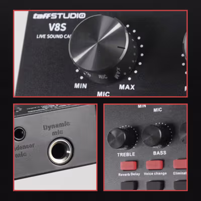 TaffSTUDIO Bluetooth Audio USB External Soundcard Live Broadcast Mic - V8S - Black — gambar 2