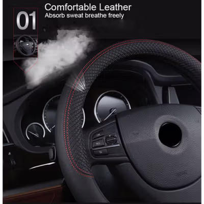 OTOHEROES Sarung Setir Mobil PU Leather Diameter 38cm - E39 - Black — gambar 2