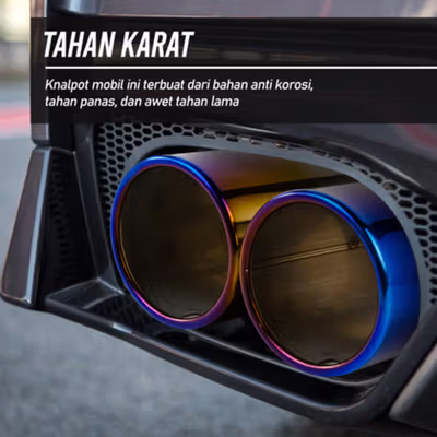 MYXDEC Pipa Ekor Ujung Knalpot Modif Mobil Racing Dua Lubang - EX-1025 - Silver Blue — gambar 2