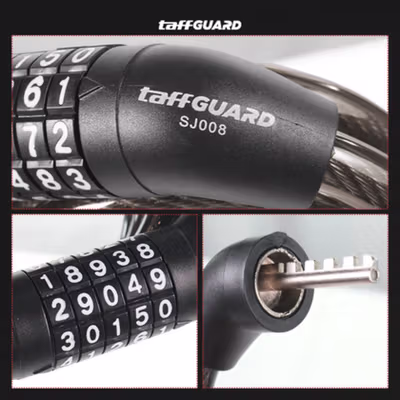 TaffGUARD Gembok Sepeda Kode Kunci Kombinasi Angka 5 Digit 1.2M - GT08 - Black — gambar 2
