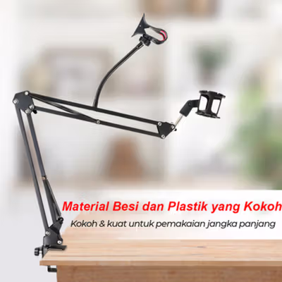 TaffSTUDIO Microphone Suspension Boom Scissor Arm with Lazypod - D6 - Black — gambar 2