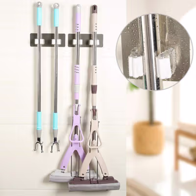 AK Gantungan Dinding Tempel Waterproof Adhesive Mop Holder Double Slot - AK20 - White — gambar 2