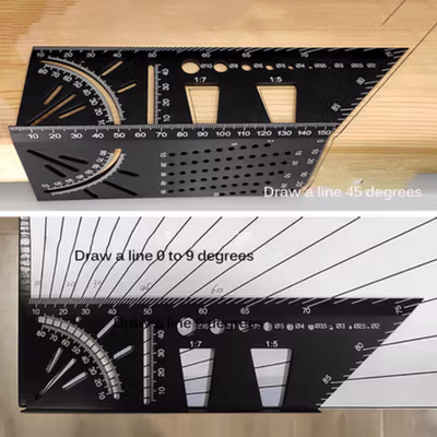 ABEDOE Penggaris Angle Ruler Mark Line 3D Measuring Tool Aluminium - M142 - Black — gambar 2