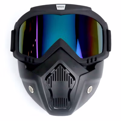 TaffSPORT BOLLFO Kacamata Goggles Mask Motor Retro Windproof - MT-04 - Black/Blue — gambar 2