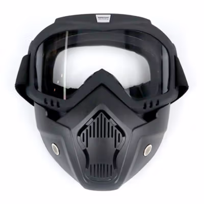 TaffSPORT BOLLFO Kacamata Goggles Mask Motor Retro Windproof - MT-04 - Black/Transparant — gambar 2