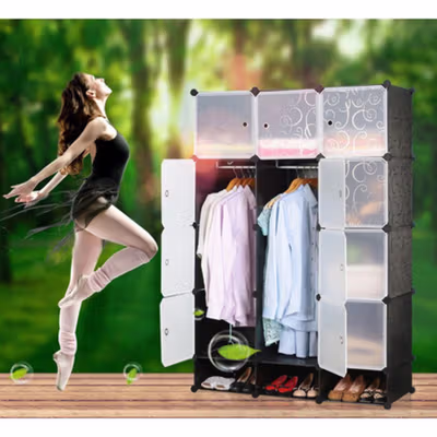 TaffHOME Lemari Plastik DIY Multifungsi Wardrobe Storage Box 6 Pintu - LBXJ019 - Black — gambar 2