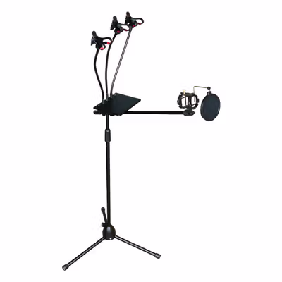 TaffSTUDIO Microphone Standing Holder Tripod 3xSmartphone Holder - NB-04P - Black — gambar 2