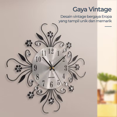 TaffHOME Jam Dinding 3D Quartz Creative Model Luxury Diamond 33cm - H7 - Silver — gambar 2