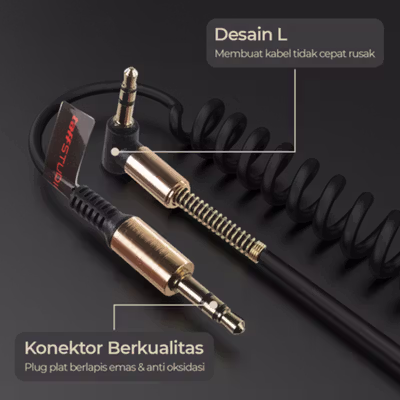 TaffSTUDIO Kabel Audio AUX 3.5mm Spring L Jack 1.5M - ZHY43938 - Black — gambar 2