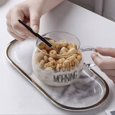 One Two Cups Cangkir Kopi Kaca Tahan Panas Good Morning Mug 350ml - 9H8D - Transparent — gambar 2