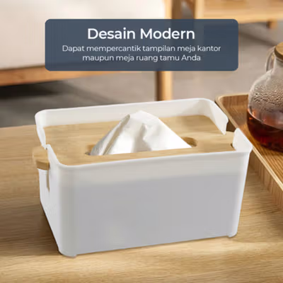 TaffHOME Kotak Tisu Kayu Minimalis Tissue Box - TS001 - White — gambar 2