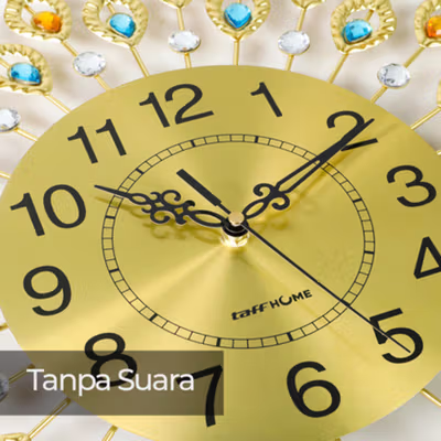 TaffHOME Jam Dinding Bulat Quartz Clock Diamond Peacock 60cm - H19 - Golden — gambar 2