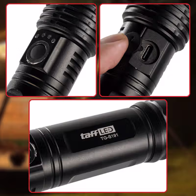 TaffLED Senter LED P50 Long Range Zoom Rechargeable IP55 800 Lumens - TG-S191 - Black — gambar 2