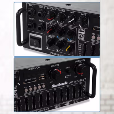 Sunbuck Bluetooth EQ Amplifier Karaoke Mixer Audio FM - AV-MP326BT - Black — gambar 2