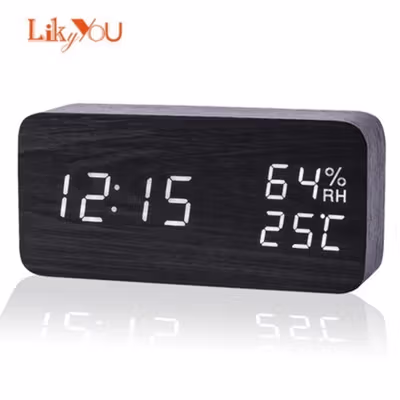 LikyYou Jam Meja Digital LED Clock Temperature Humidity Control - CYP-105 - Black — gambar 2