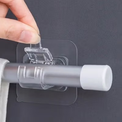 TaffHOME Clamp Gantungan Adhesive Wall Hanger Curtain Rod 2 PCS - TC22 - Transparent — gambar 2