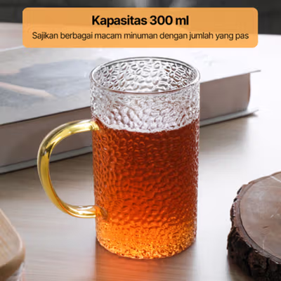 Miflame Cangkir Kopi Kaca Tahan Panas Hammer Aesthetic Mug 300ml - JJ916 - Transparent — gambar 2
