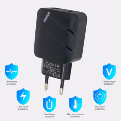 CARPRIE Charger USB Fast Charging QC 3.0 2 Port 3A - TE-820 - Black — gambar 2