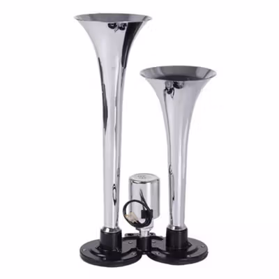 HEYVO Klakson Trompet Mobil Dual Air Horn 300dB 12V/24V - LD-201 - Silver — gambar 2