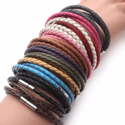 Gelang Tangan Braided Bahan Kulit 3 Lapis - PW740 - Black — gambar 2