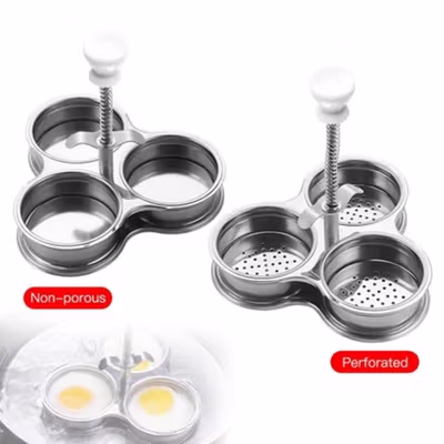 AMMBER Alat Rebus Telur 3 Slot Non-Stick Perforated Hole Egg Poacher - YD16 - Silver — gambar 2