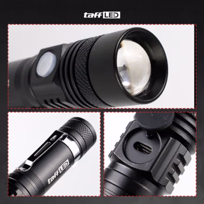 TaffLED Senter LED XML-T6 USB Rechargeable Waterproof 6200 Lumens - P15 - Black — gambar 2