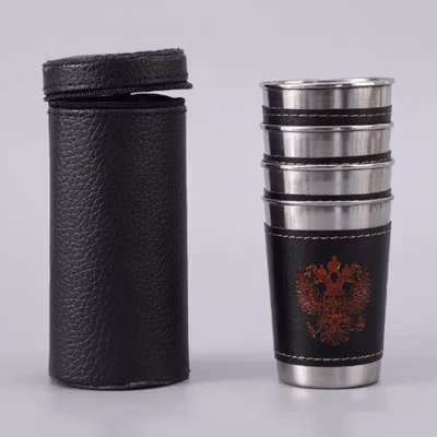 One Two Cups Set Gelas Camping Stainless Steel Travel Mug 70ml 4 PCS - S420 - Black — gambar 2