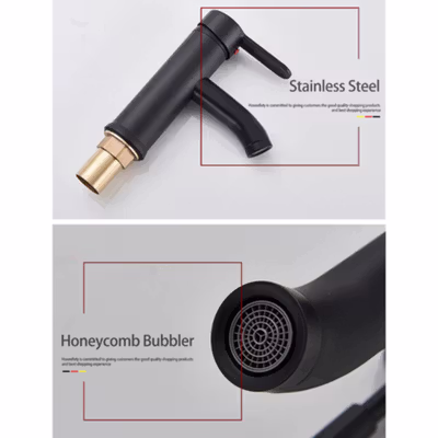Hownifety Keran Air Wastafel Stainless Steel Elegan Desain - YF1998 - Black Gold — gambar 2