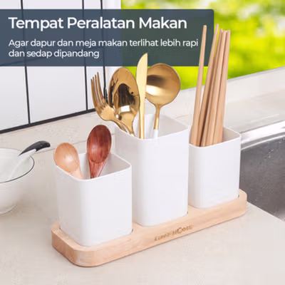 TaffHOME Rak Organizer Dapur Tempat Sendok Garpu 3 Gelas - LL251 - White — gambar 2