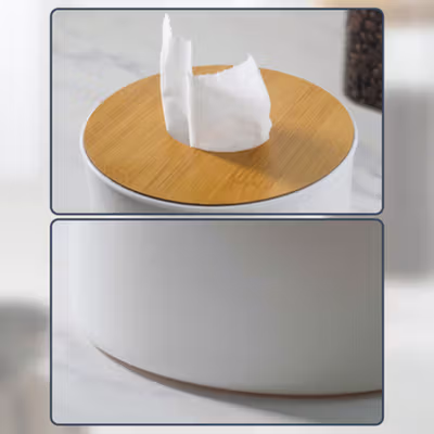 TaffHOME Kotak Tisu Kayu Multifungsi Model Tabung - ZJ002 - White — gambar 2
